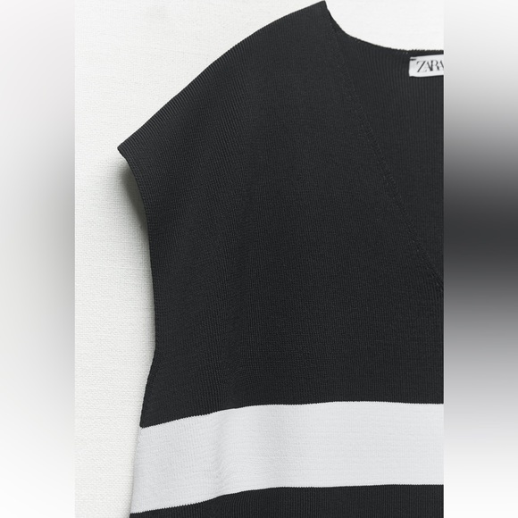 Zara STRIPED KNIT DRESS. Black/Ecru. Sizes S, M, L. New with Tags. - Picture 8 of 8